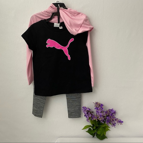 Puma girls 3 piece long sleeve hooded-shirt-pants - Picture 3 of 6